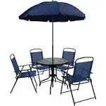 Flash Furniture Nantucket 6-Piece Patio Garden Table Set with Umbrella & 4 Folding Chairs - Navy