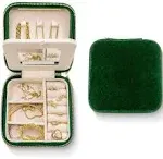 Benevolence La Plush Velvet Square Travel Jewelry Box with Mirror- Emerald