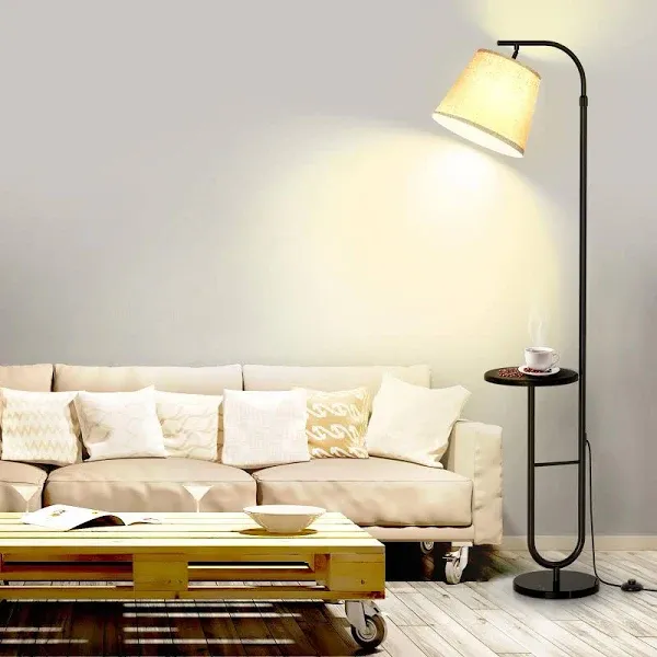 Floor Lamp with Tray Table, Black Modern Floor Lamp with Adjustable Height &amp; 