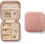 Benevolence La Plush Velvet Square Travel Jewelry Box with Mirror- Dusty Pink