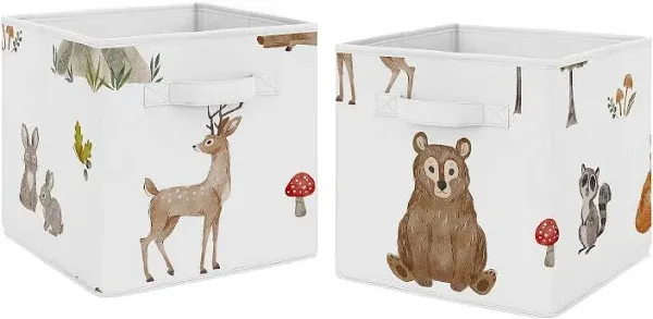 Sweet Jojo Designs Watercolor Woodland Forest Animals Fabric Storage Bins