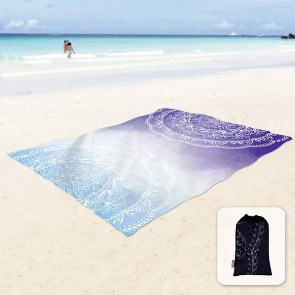 Silky Soft 85&#034;x72&#034; Boho Sand Proof Beach Blanket Sand Proof Mat with Corner P...