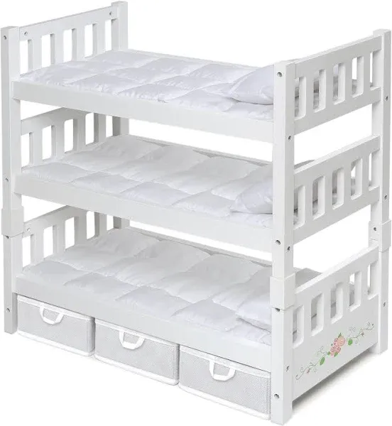 Badger Basket 1-2-3 Convertible Doll Bunk Bed with Bedding and Baskets - White