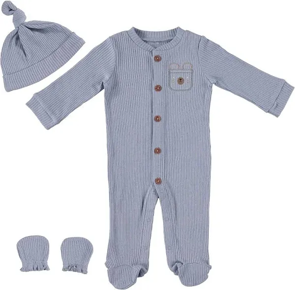 Baby Gear Baby Boy 3 PC Footed Coverall Set Sizes Newborn-9 Months