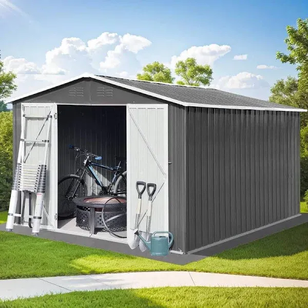 DHPM 10FT x Outdoor Sheds Storage Clearance Metal Tool House with Lockable Door Vents