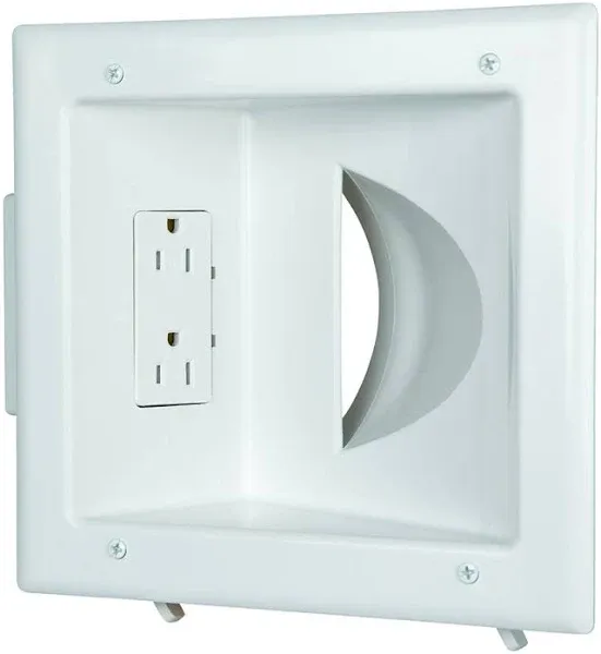 Datacomm Recessed Low-Voltage Media Plate with Duplex Receptacle (45-0031-WH)