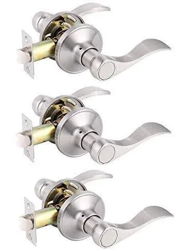 3 Pack Satin Nickel Door Levers - Keyless Passage Handles for Any Door Style