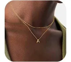 IEFWELL Dainty Initial Necklaces for Women Girls 14K Gold/White Gold Plated Letter A-Z Necklace