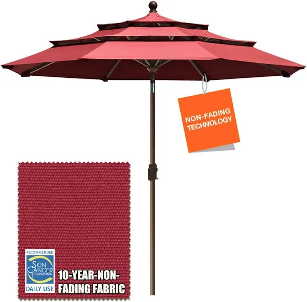  USA 10-Year-Non-Fa<wbr/>ding 9Ft 3 Tiers Market Umbrella Patio Umbrella 9ft Logo Red