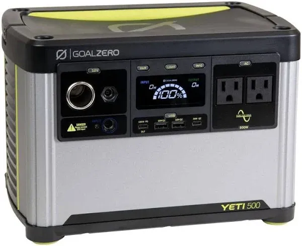 Goal Zero Yeti Portable Power Station, Yeti 500, 499 Watt Hour Lifepo4 Battery, 