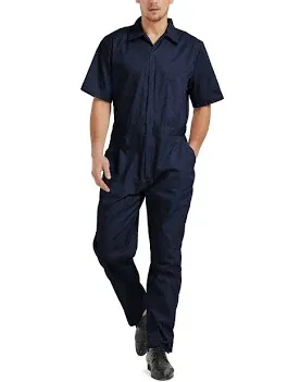 Men&#039;s Short-Sleeve Black Coverall Work Jumpsuit Elastic Waist Industrial Uniform