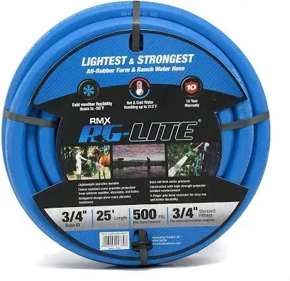 AG-LITE BSAL3425 3/4" x 25' Hot/Cold Water Rubber Garden Hose, 100% Rubber, Ultra-Light, Super Strong, 500 PSI, 50F to 190F Degrees, High Strength Polyester Braided