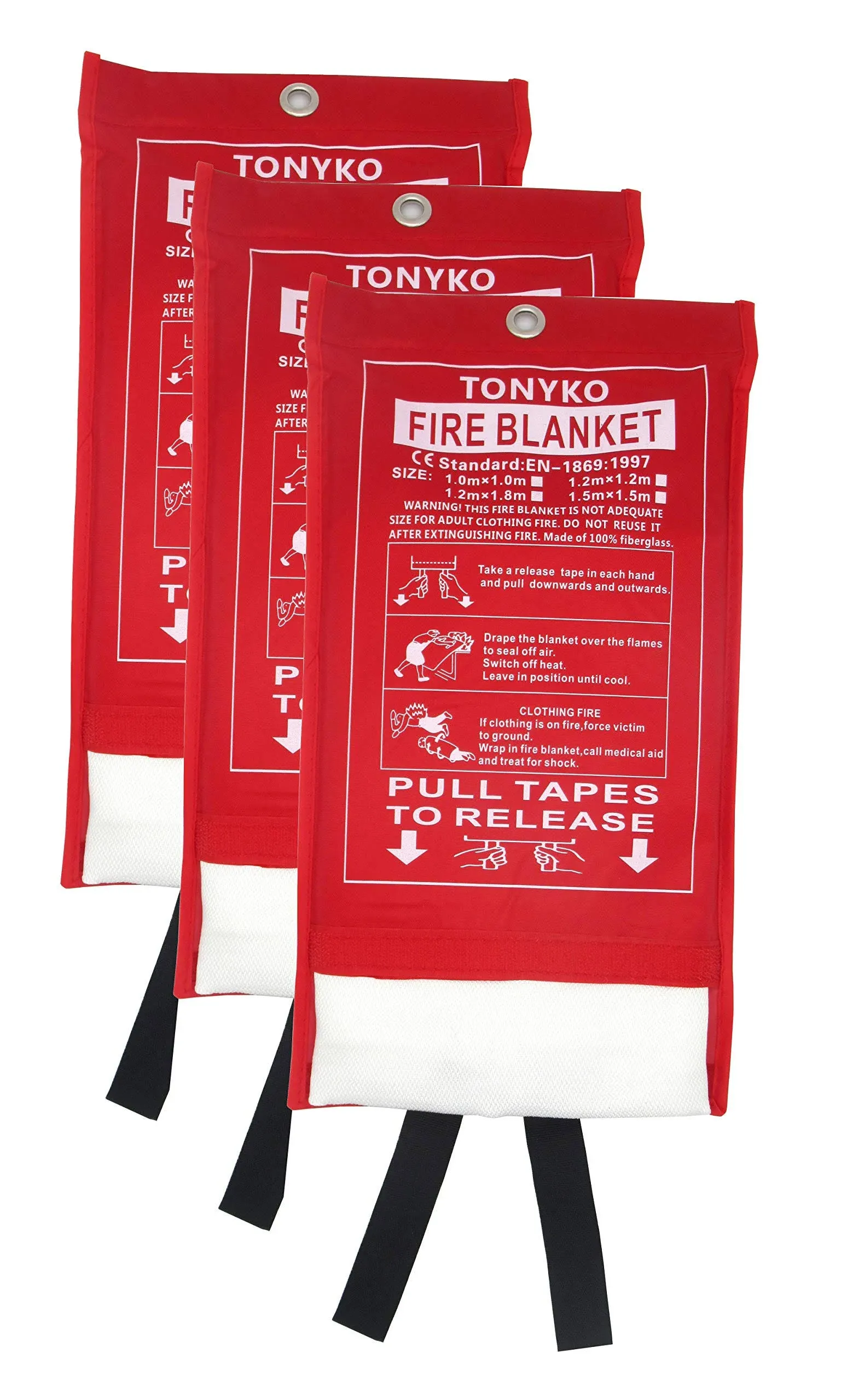 TONYKO Fiberglass Fire Blanket for Emergency Surival, Flame Retardant Protection and Heat Insulation with Various Sizes(3Pack (39.3×39.3 inches))