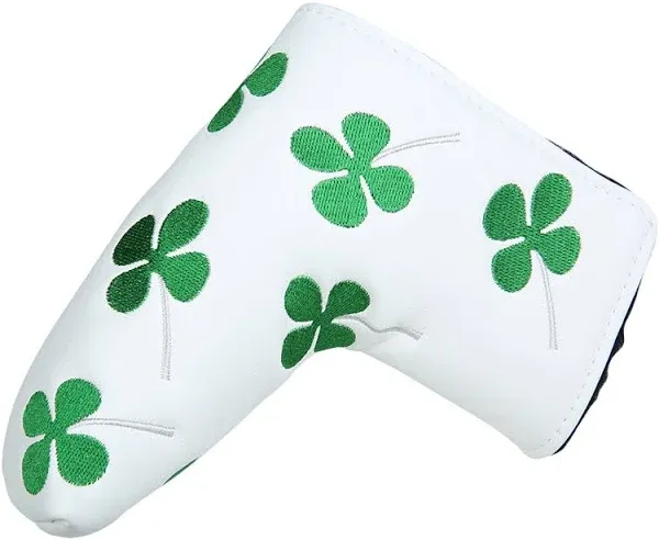 Sword &Shield Sports White Green Shamrock Lucky Clover Putter Head Cover