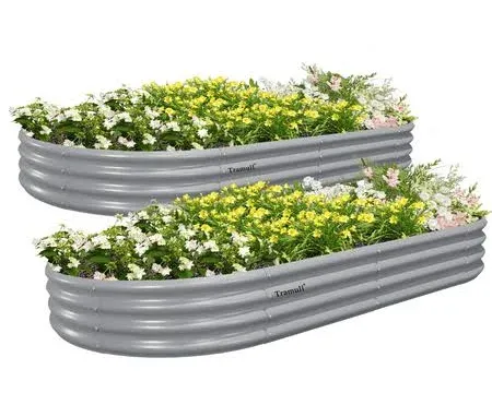 Tramull 2 Pack 6x3x1FT Galvanized Raised Garden Bed Kit Oval Metal Ground Pla...