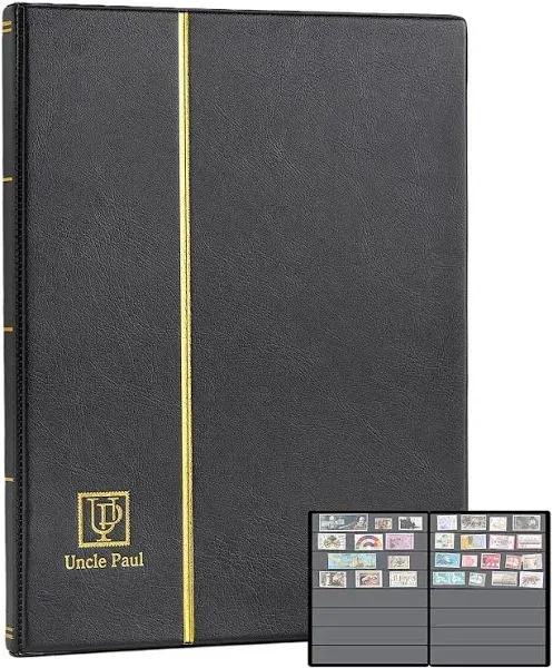 Stamp Album Stockbook 160 Pockets 20 Black Sides Leatherette Padded Cover Docume