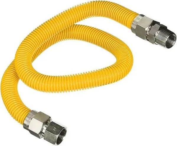 Gas Connector 36 inch Yellow Coated Stainless Steel, 3/8” OD Flexible Gas Hose Connector for Gas Log and Space Heater, with 3/8" FIP x 3/8" MIP Stainless Steel Fittings, 36” Gas Appliance Supply Line