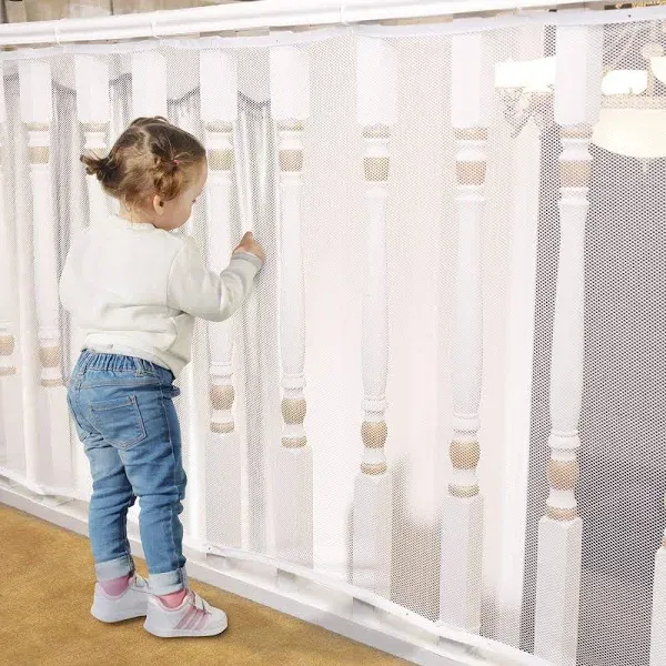 tupi Banister Guard for Baby - 15ft Lx 3ft H, Premium Balcony Netting for Pets, Child Safety Net, Stair Railing Proof Mesh for Kids, Toys, Pets - White