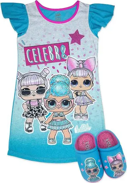 L.O.L. Surprise! Girls Pajama Set, Dorm PJs with Slippers, Rocker Diva MC Swag Opal Q.T. Pearl Q.T