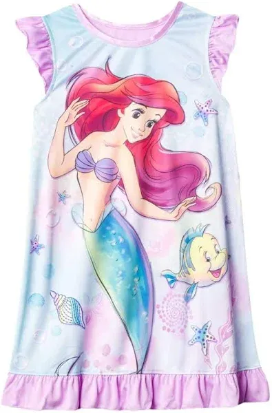 Little Mermaid Ariel, Flounder and Starfish Toddler Girl&#039;s Nightgown, Gown