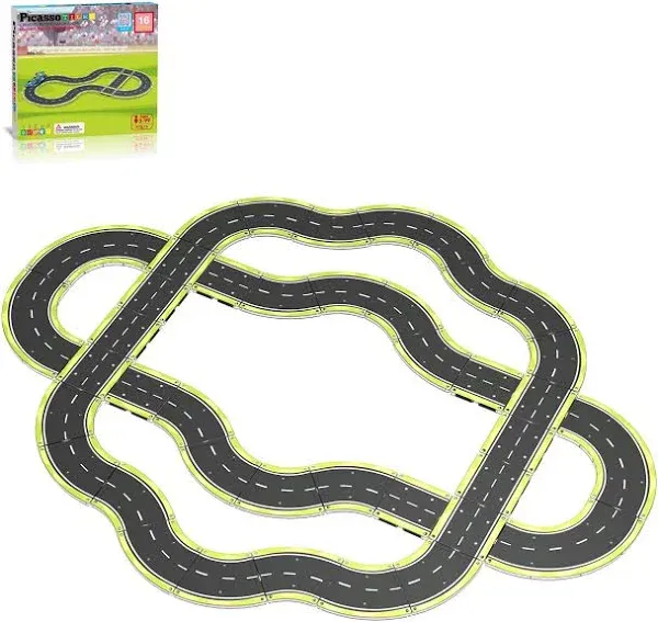 PicassoTiles Magnetic Car Track Set - Speedway Themed Set