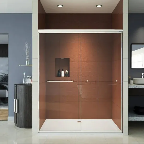 ELEGANT Showers 54" W x 72" H Glass Shower Doos, Semi-Frameless 2 Bypass Sliding Shower Doors, 1/4" Clear Glass Panel, Chrome Finish