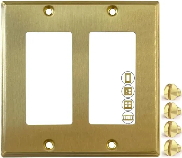 BRASS Modern Metal Gold Double Light Switch Rocker / Outlet 2-Gang (1-Pack)