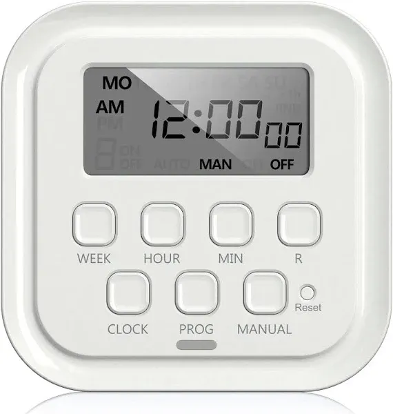 HBN 7 Day Heavy Duty Digital Timer, Dual Outlet, On/Off Programs 3-Prong Program