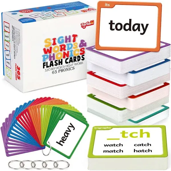 Torlam Sight Words & Phonics Flash Cards for Kids, Learn to Read Digraphs CVC Blends Long Vowel Sounds Spelling Reading Phonics Games, Site Words for Pre-k Kindergarten 1st 2nd 3rd Grade Homeschool