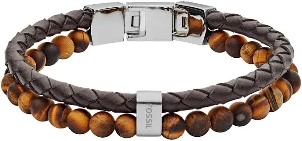 Fossil Men's Tiger's Eye and Leather Bracelet