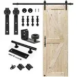 S&amp;Z TOPHAND 36 in. x 84 in. Unfinished British Brace Knotty Barn Door with 6.6FT Sliding Door Hardware Kit/Solid Wood/Sliding Door/Double Surfaces/A