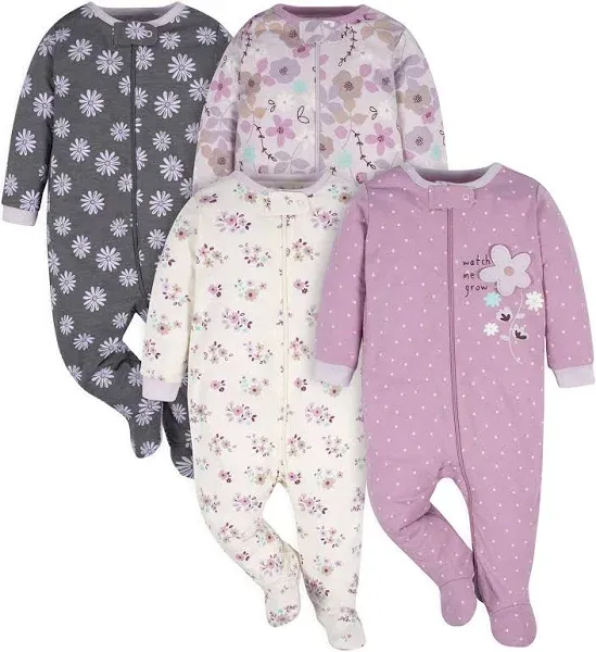 Gerber Baby Girls' 2-Pack Footed Pajamas