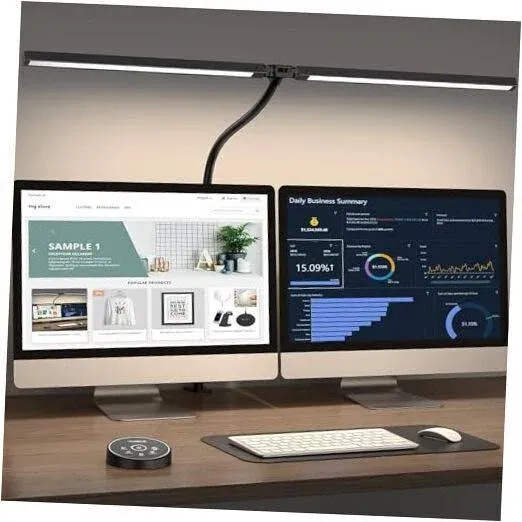 Pzloz Led Desk Lamp for Office Home Eye Caring Architect Lamp with Clamp,Dual Screen Computer Monitor Gooseneck Smart Light