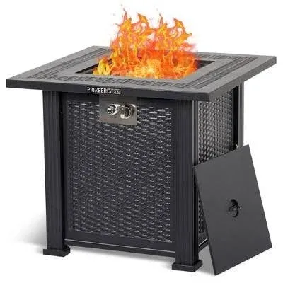 28 inch 50000 BTU Gas Fire Pit Table Outdoor Patio Propane Fire Pit Table w/ Lid