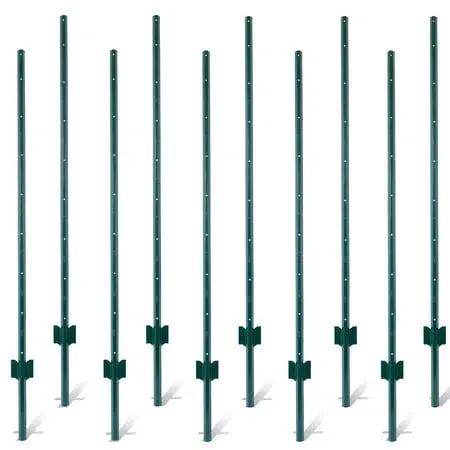 5ft Metal Fence Posts 5-Pack, Steel U-Channel for Garden Wire &amp; Corner Anchors