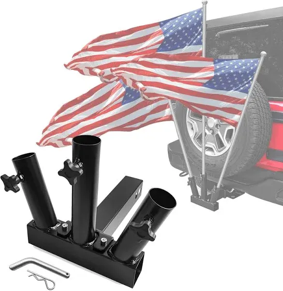 Heavy Duty Steel Hitch Mount Flag Pole Holder for 2-Inch Receivers - Triple Flag