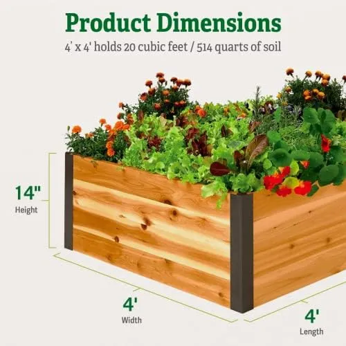 Gardener's Supply Company Cedar Raised Garden Bed | Outdoor Planter Box w/Extra Deep Height for Rooted Plants, Herbs Flowerbed & Vegetable Garden Wooden Box | 4' W x 6' L x 14" H