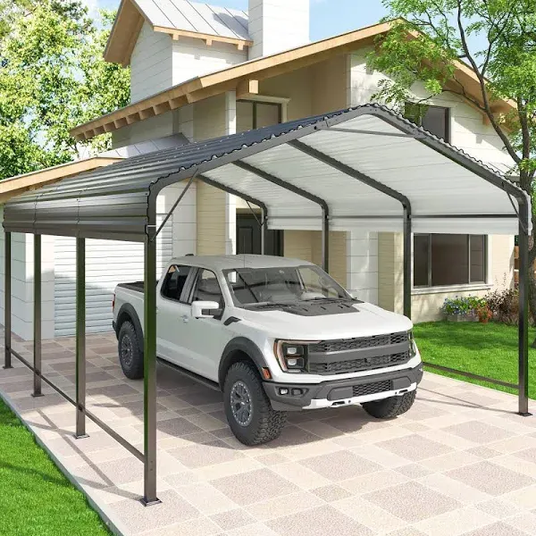 Airwire 12' x 20' Heavy-Duty Metal Carport, Enhanced Base, Galvanized Steel Roof for Car, Boats and Truck, Black