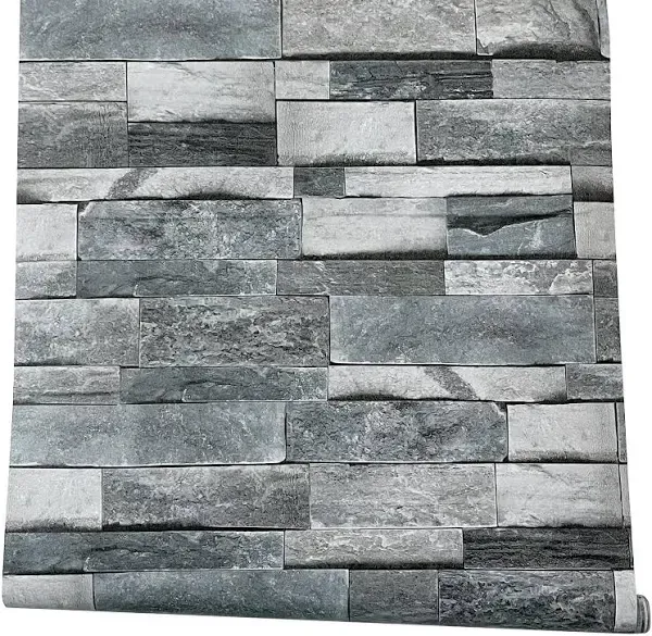  Grey Brick Wallpaper 17.71 x 118.11 Inch Stone Brick 17.71&#034;x118.11&#034; Gray