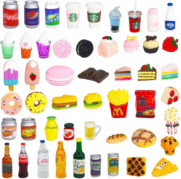 HSJH Miniature Food Drink Bottles Soda Pop Cans Pretend Play Kitchen Game Party Accessories Toys Hamburg Cake Ice