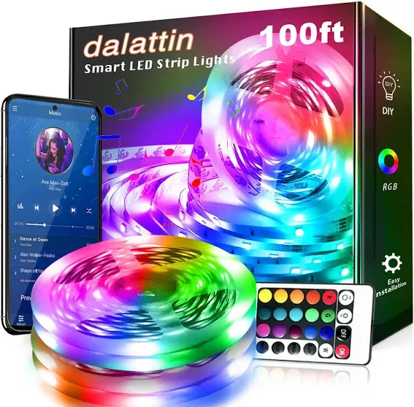 dalattin Led Lights for Bedroom 100ft,Smart Led Strip Lights with App Control Remote Control, RGB LED Light Strips,Music Sync Color Changing Room Decoration Party,Easter Decor(2 Rolls of 50ft)