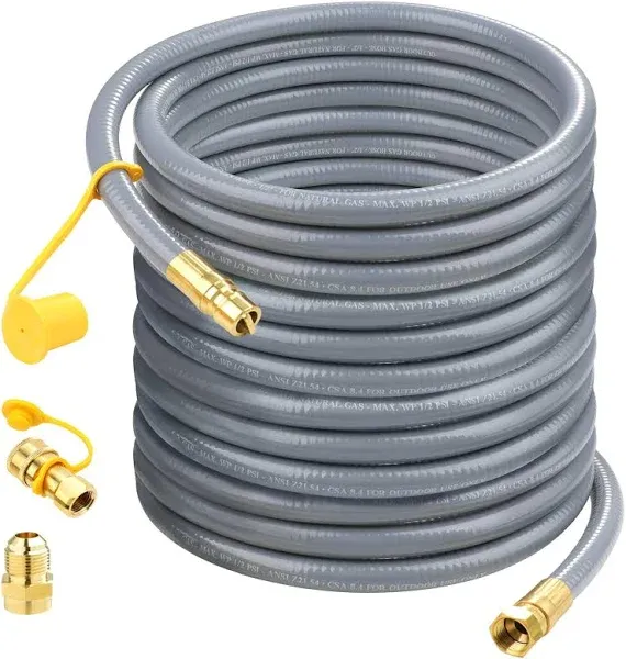 48Feet 1/2 inch Natural Gas Hose for Generator with Quick Connect Fittings, Natural Gas to Grill Hose for BBQ, Pizza Oven, Patio Heater - CSA Certified, 1/2 Male to 3/8 Female Flare Adapter