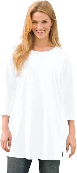 Woman Within Women's Plus Size Perfect Three-Quarter-Sleeve Scoopneck Tunic - M, Waterfall