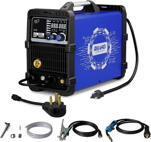 MIG Welder, 200AMP 6 in 1 Gas MIG/Gasless Flux Core MIG/Stick/Lift TIG/Spot Welding/Spool Gun 110V/200V Aluminum Multi Process Welding Machine with