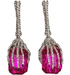 Betsey Johnson WITCH HANGING HANDS Stone pink Gem Drop Earrings