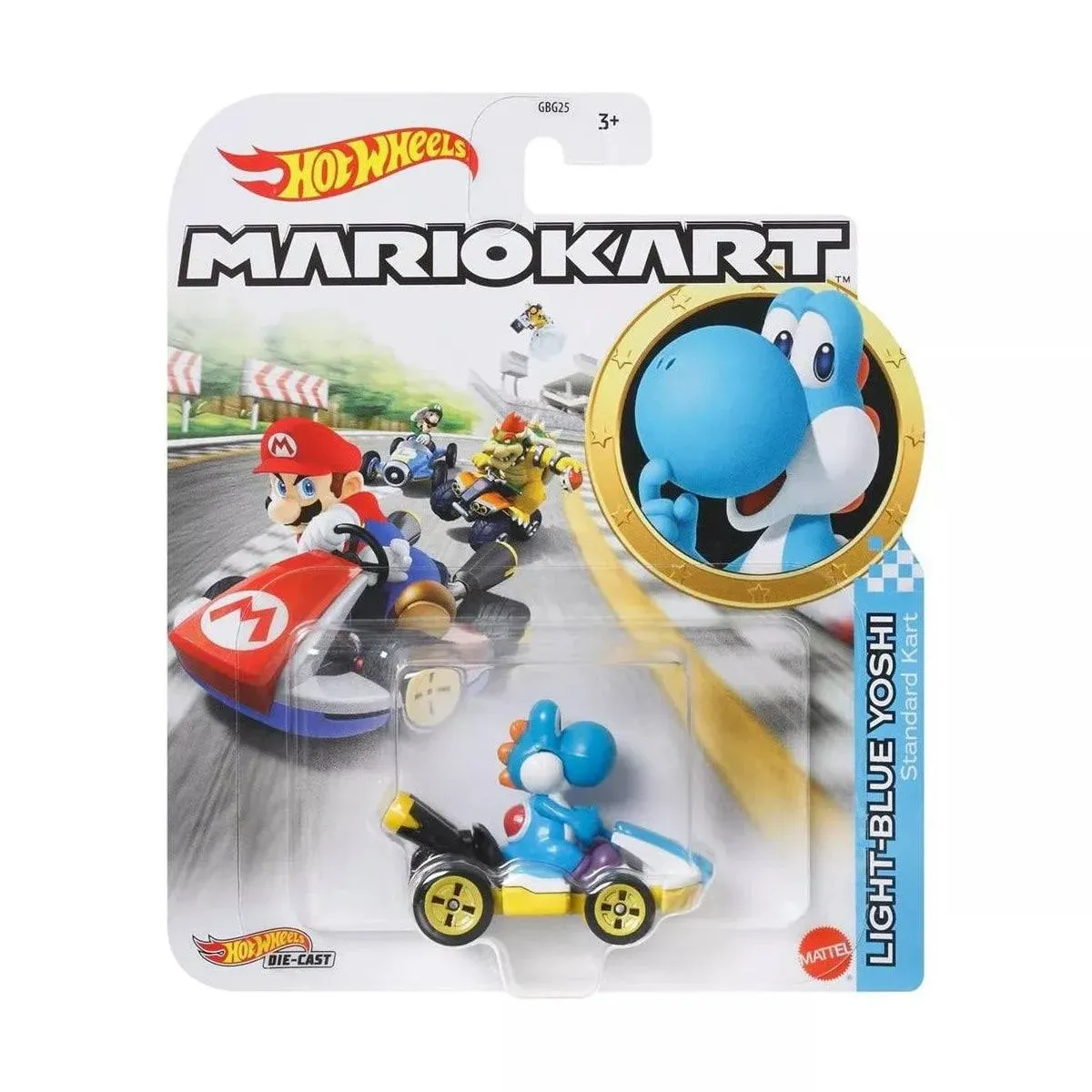 Hot Wheels Mario Kart 1:64 Scale Light-Blue Yoshi Standard Kart Collectible Vehicle