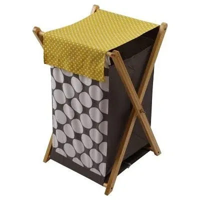 Bacati - Polka Dots and Pin Stripes Laundry Hamper with Wooden Frame Neutral Grey