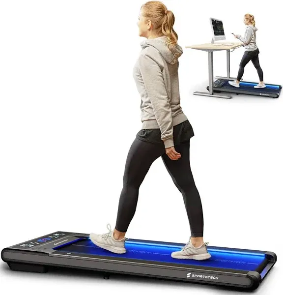 Sportstech Walking Pad Treadmill, Ultra Slim Portable Treadmill, Under Desk for Home & Office with Remote Control, Heart Rate Le