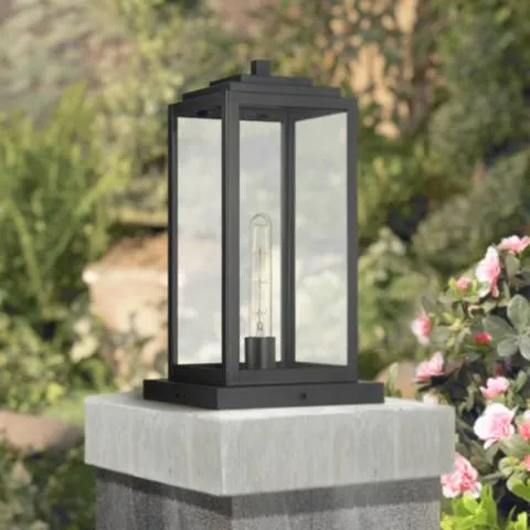 John Timberland Titan Modern Outdoor Pier Mount Light Matte Black 17" Clear Glass Shade for Post Exterior Barn Deck House Porch Yard Patio Outside Garage Front Door