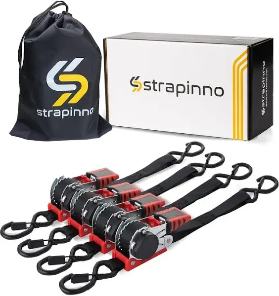 Strapinno Retractable Ratchet Straps 1 in x 10 ft For Motorcycles Jetski Kayak 